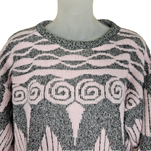 Vintage 80s Adele Knitwear Sweater Made in USA Chunky Geometric Womens M Retro - Picture 4 of 8
